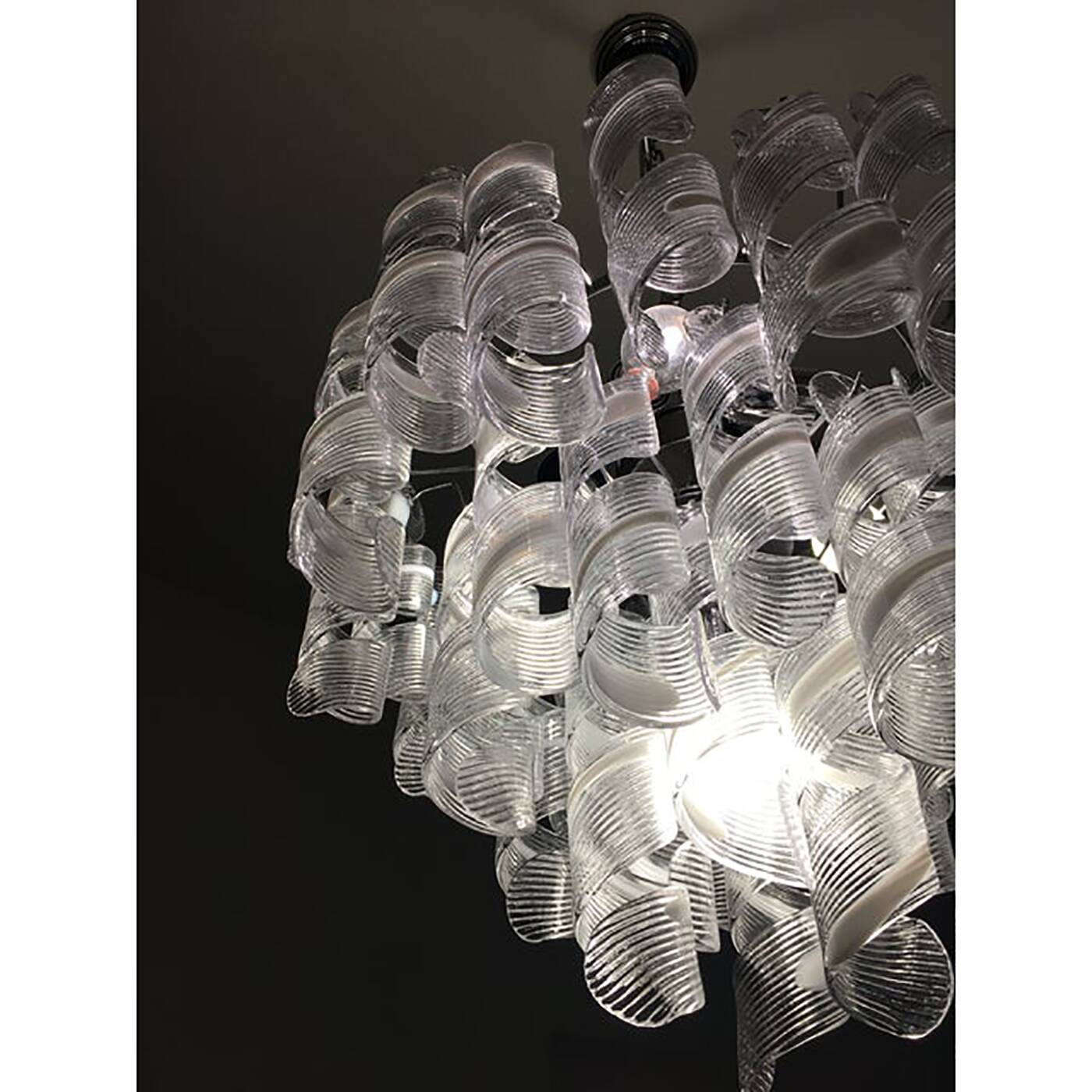 Murano Glass Sputnik Chandelier With Swirling Italian Glass Clear and White