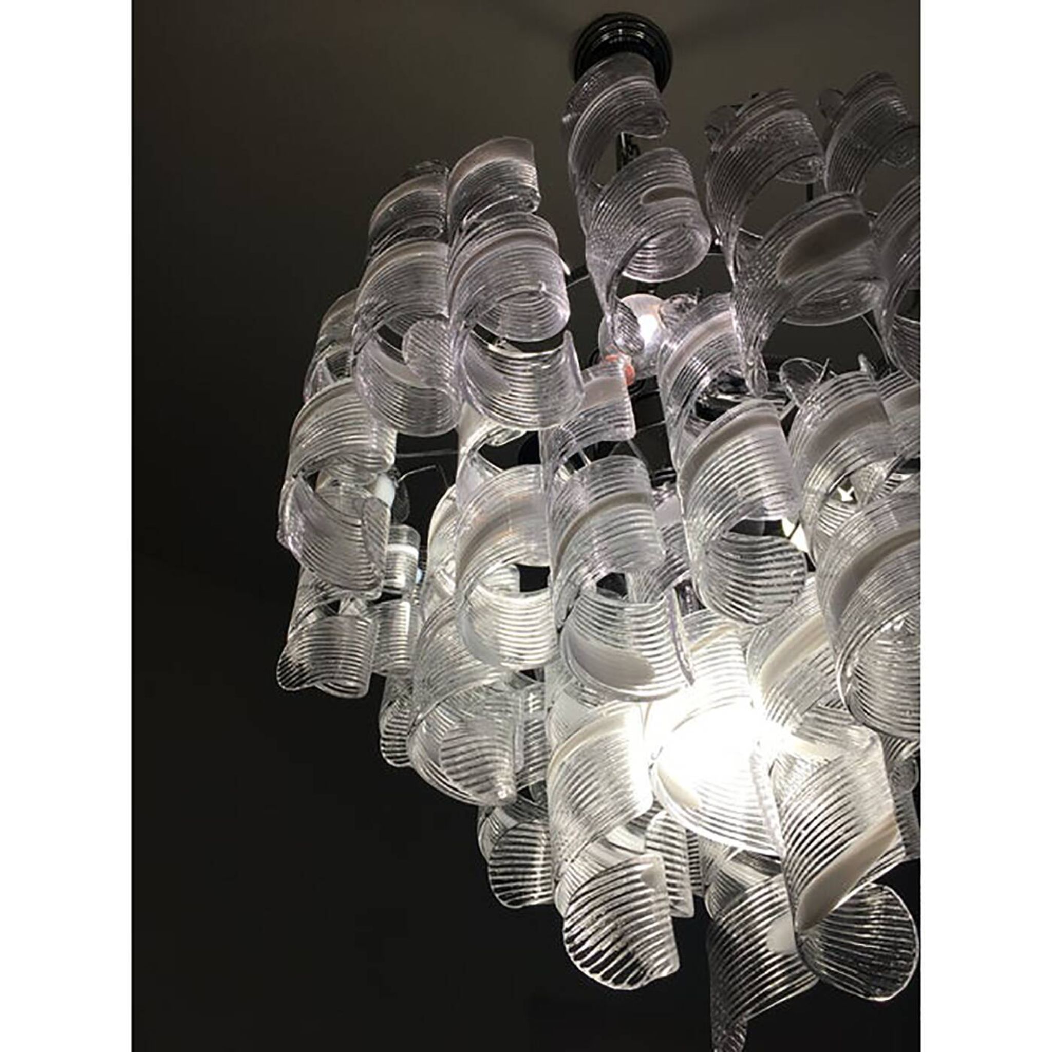 Murano Glass Sputnik Chandelier With Swirling Italian Glass Clear and White