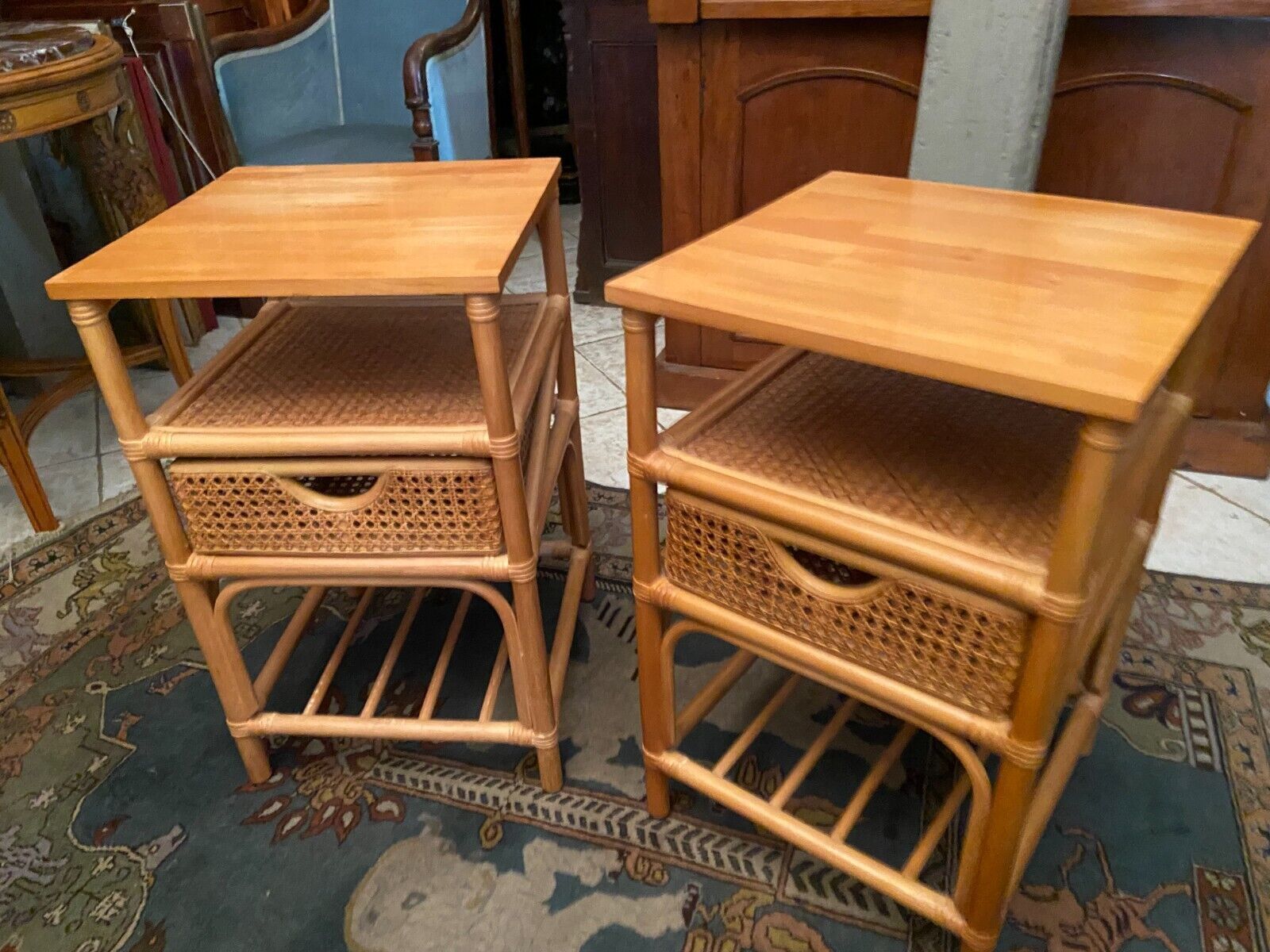 Pair of sofa ends rattan bedside tables
