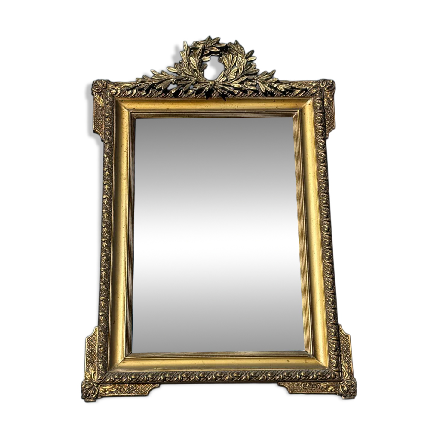 Large Louis XVI style mirror in gilded wood and stucco – 19th century