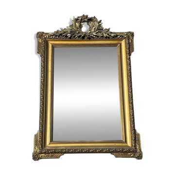 Large Louis XVI style mirror in gilded wood and stucco – 19th century