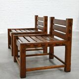 Pair of 1970s Brutalist Solid Oak Side Chairs