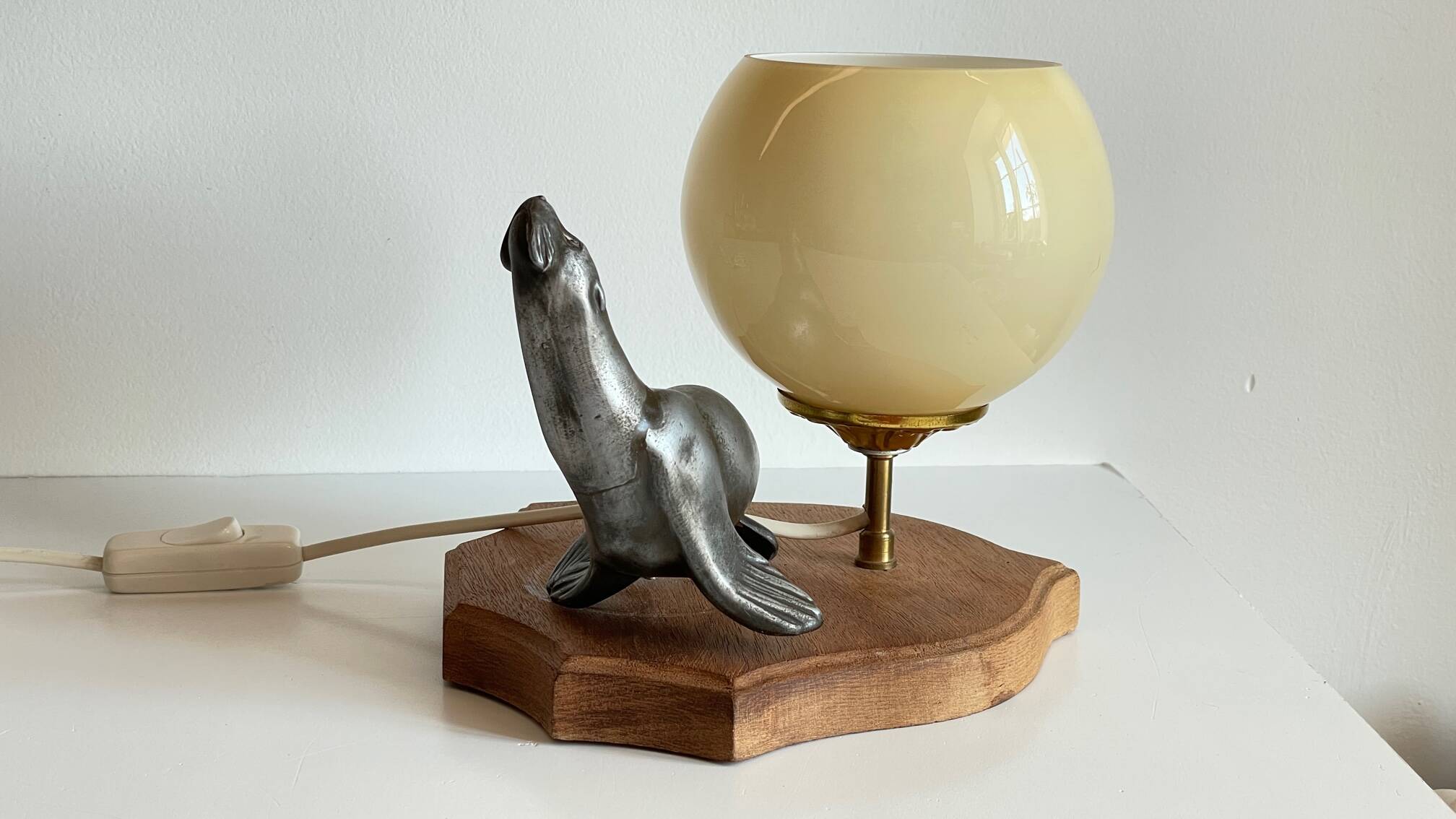 Art Deco Sea Lion blown glass lamp
