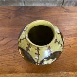 Antique yellow enameled terracotta vase painted decor made in france vintage