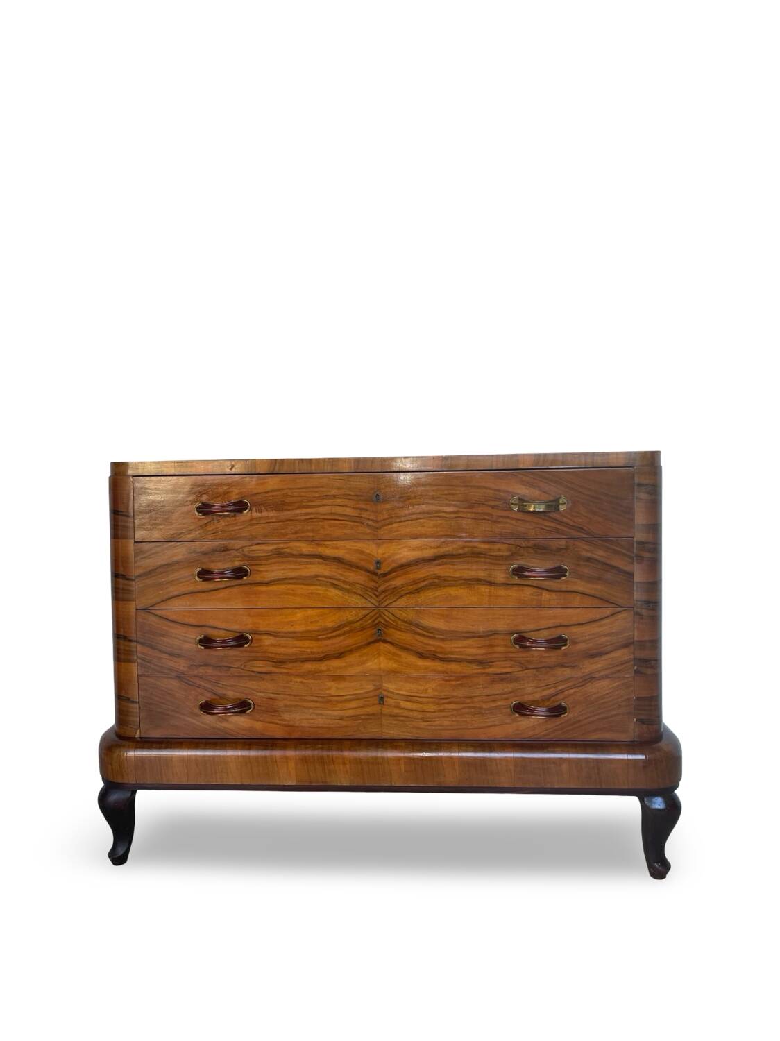 Commode italienne Art déco en ronce de noyer, années 1930