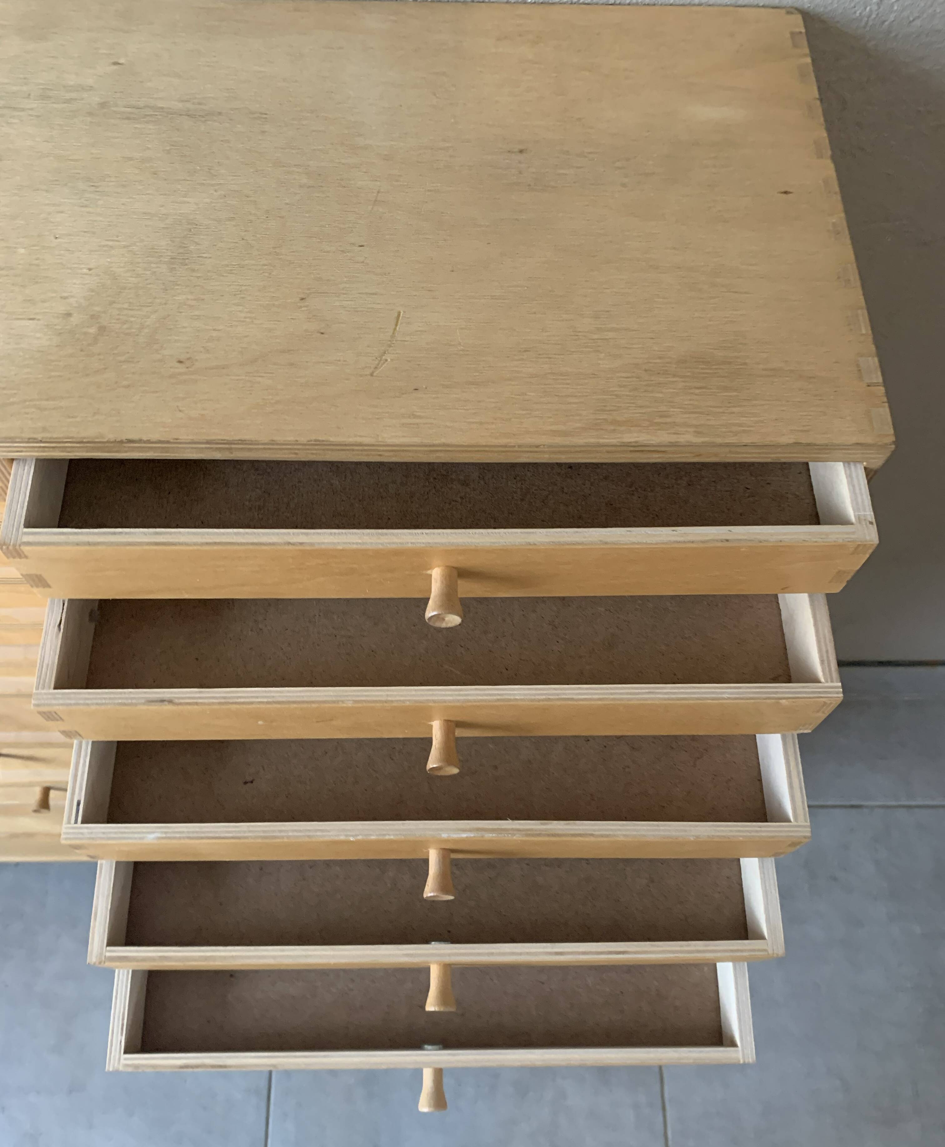 Vintage 20-drawer craft cabinet, 1960s in raw wood