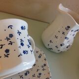 White ceramic tea set with blue flowers / vintage 70s