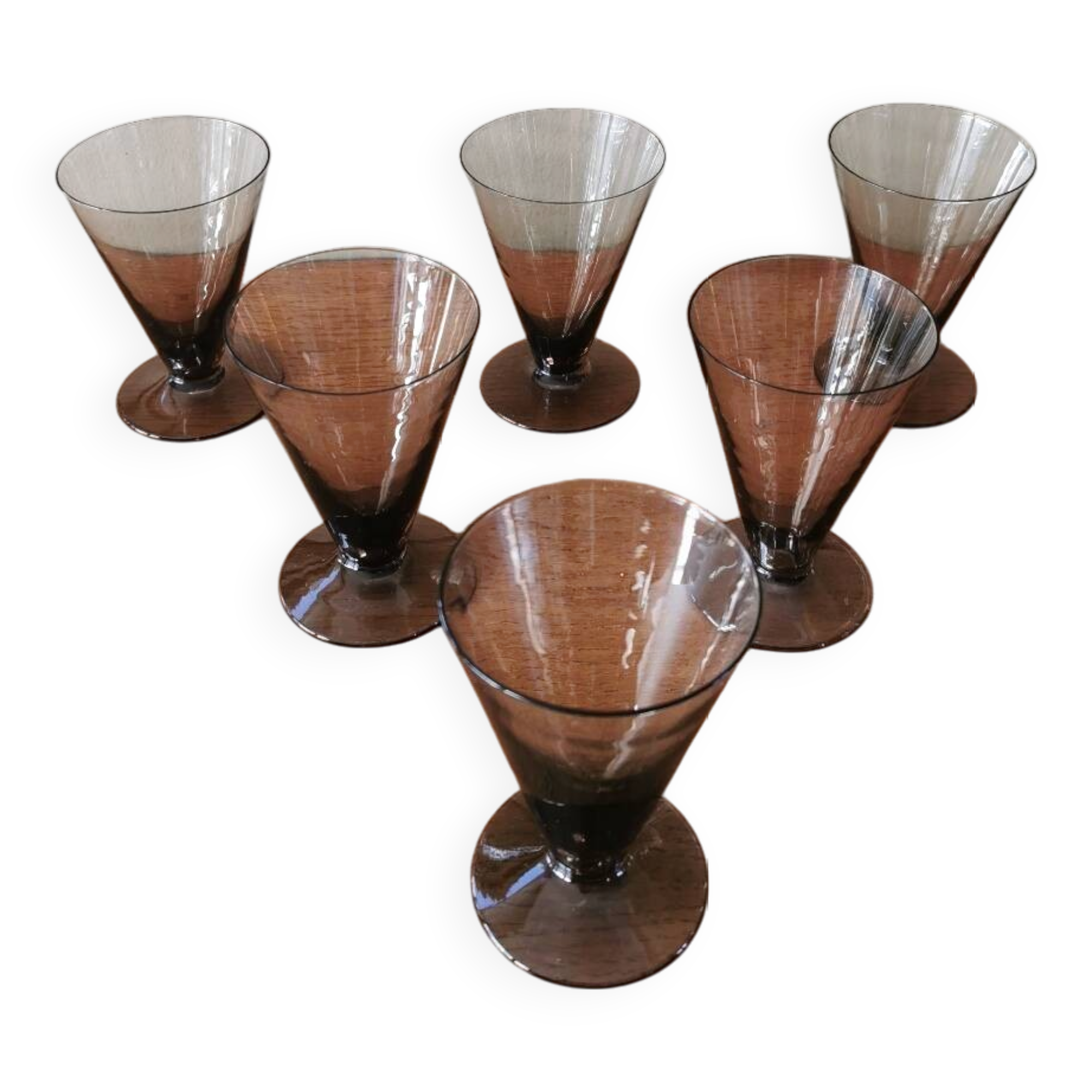 Set of 6 art deco smoked glass glasses