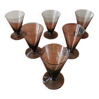 Set of 6 art deco smoked glass glasses