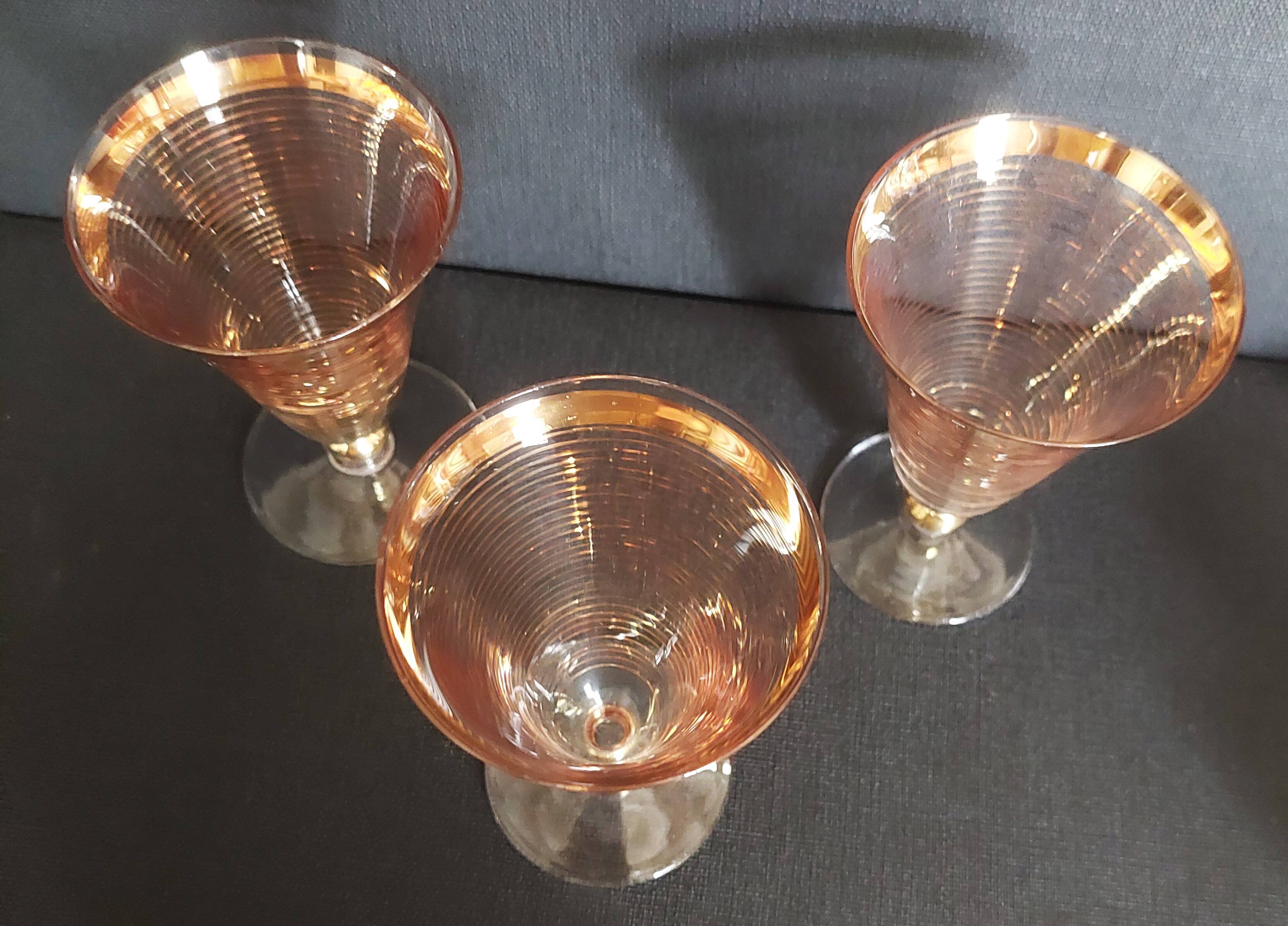 Série de trois verres cristallerie de Hartzviller rayures dorées années 50 60