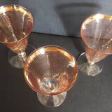 Set of three Hartzviller crystal glasses with golden stripes from the 50s and 60s