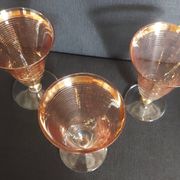 Set of three Hartzviller crystal glasses with golden stripes from the 50s and 60s