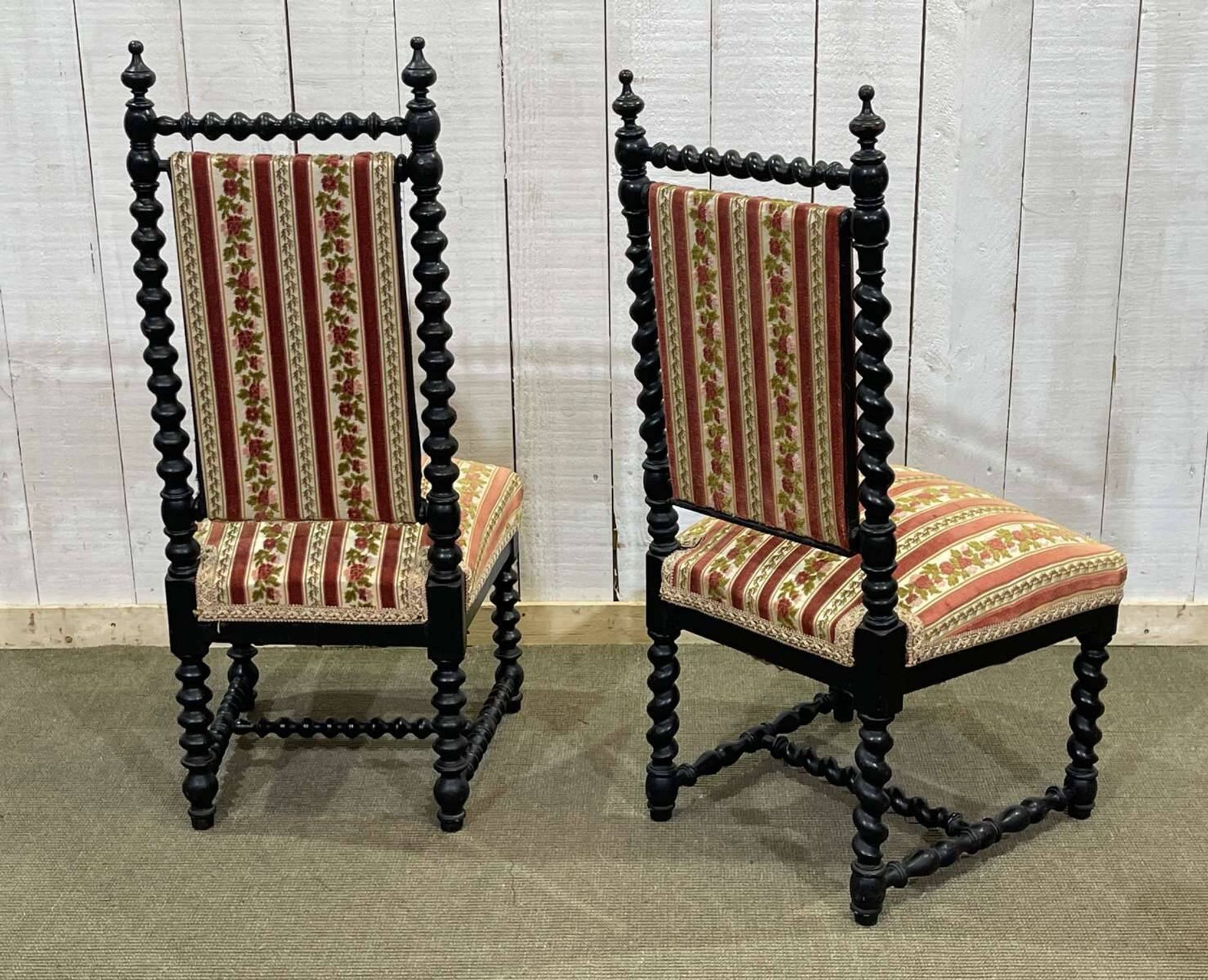 Pair of Napoleon III chairs in turned and blackened wood, late 19th century