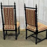Pair of Napoleon III chairs in turned and blackened wood, late 19th century