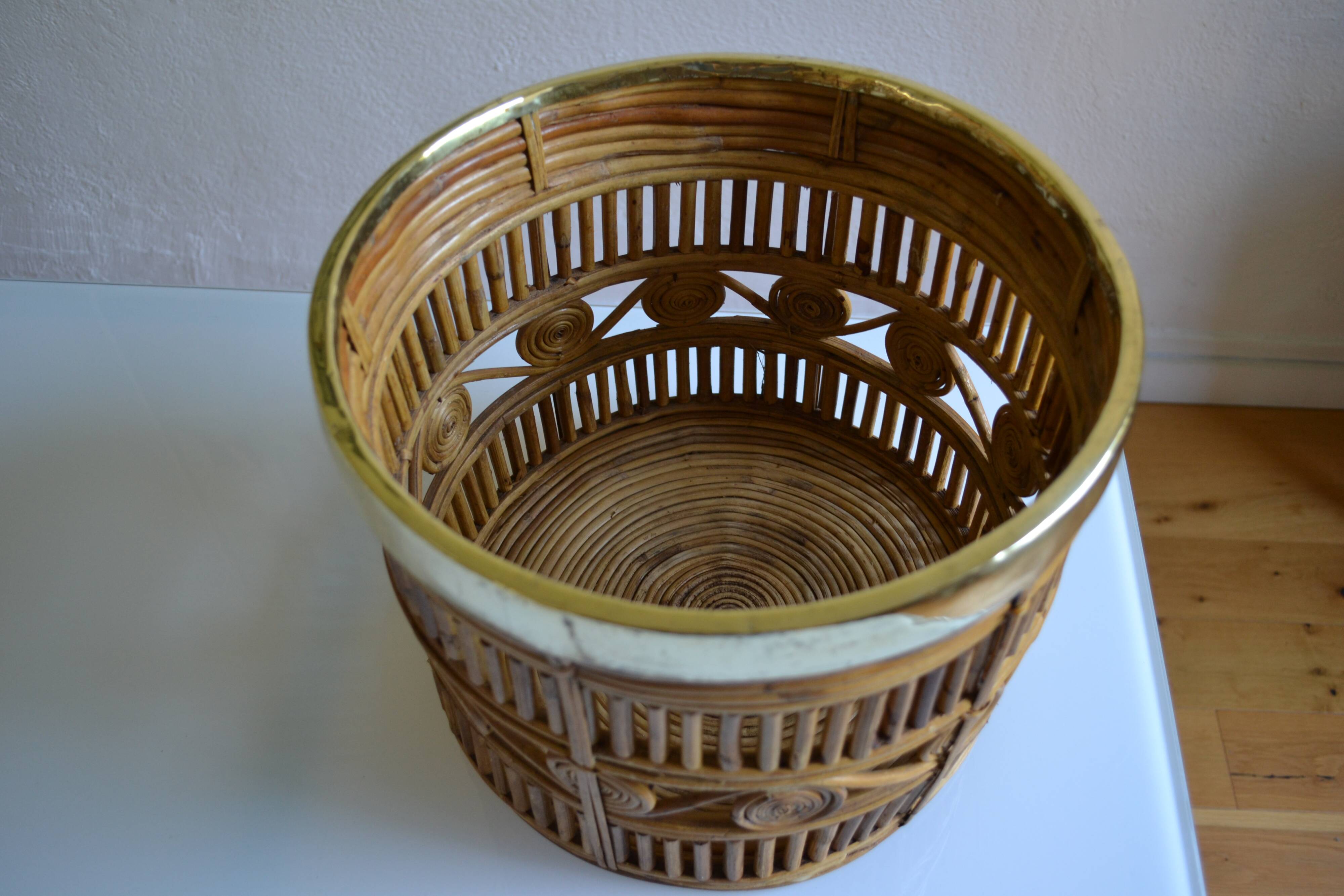 Bamboo and brass basket circa 1960 italy