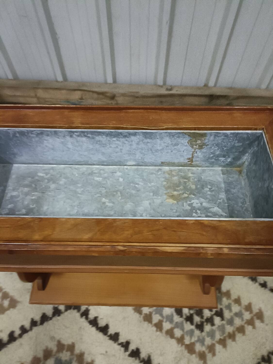 Indoor wooden planter, lyre legs, zinc tray