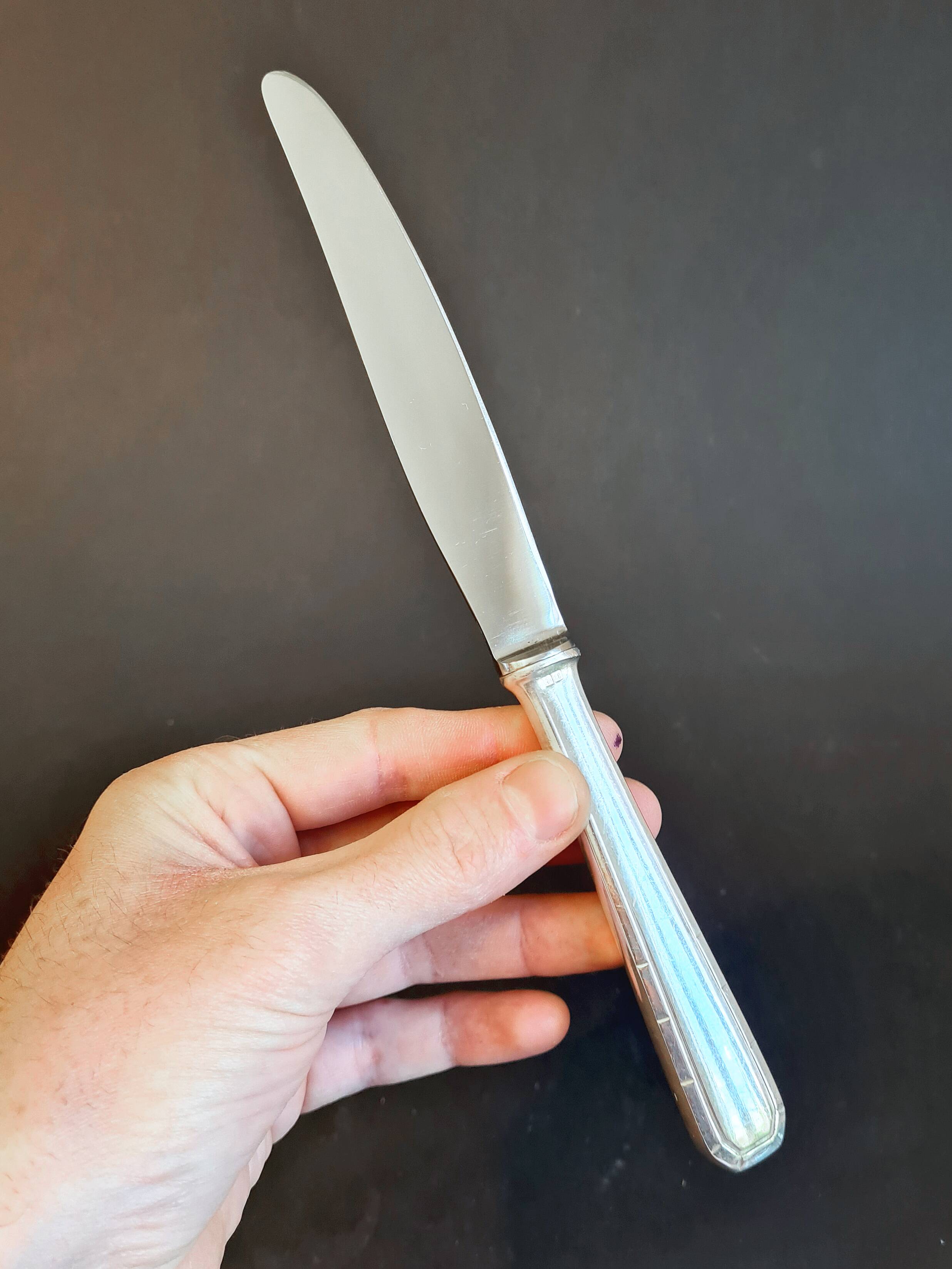 Duo of Christofle knives, "Tosca" model, in Alfenide