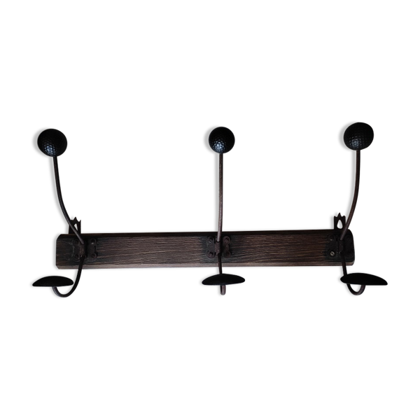 Coat Rack Patinated Wood 3 Hooks Metal Golf Old Vintage Deco Dp 0422031 Selency Coat Rack Patinated Wood 3 Hooks Metal, Wooden Golf Coat Rack