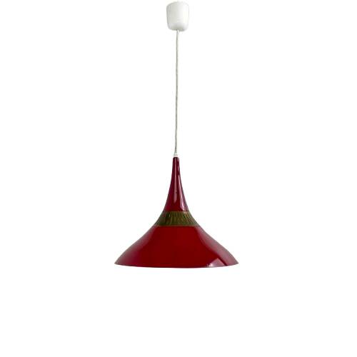 Scandinavian pendant light in red metal and brass, 1960