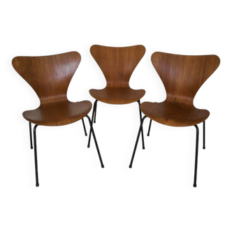 Model 3107 Dining Chairs In Teak By Arne Jacobsen For Fritz Hansen, Set Of 3