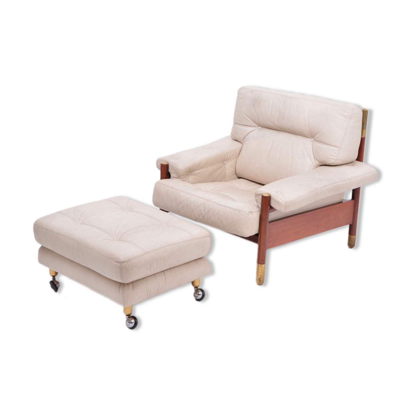 Beige Midcentury Lounge Chair with Ottoman Model "Sella" by Carlo de Carli