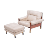 Beige Midcentury Lounge Chair with Ottoman Model "Sella" by Carlo de Carli