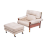 Beige Midcentury Lounge Chair with Ottoman Model "Sella" by Carlo de Carli