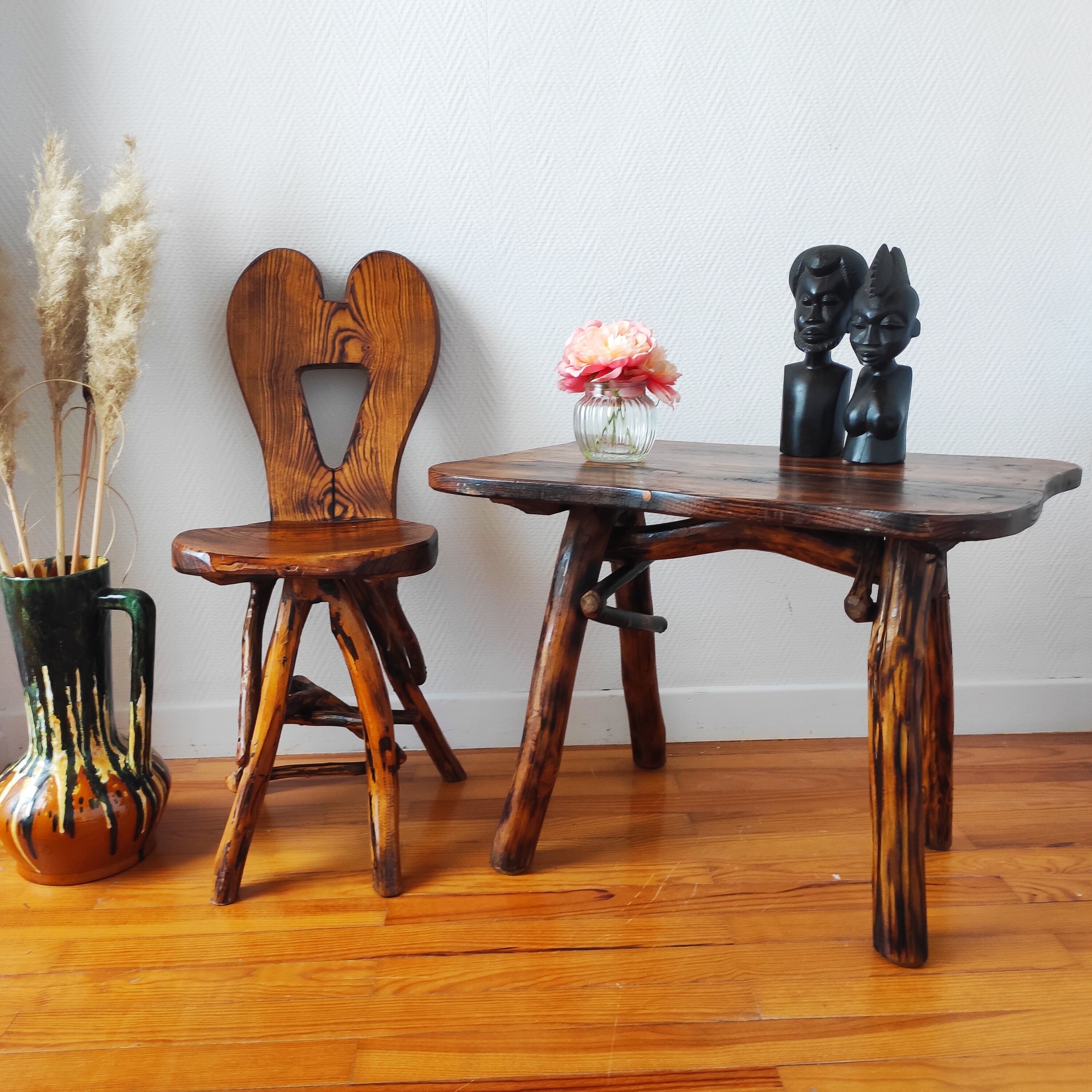 Vintage brutalist table and chair