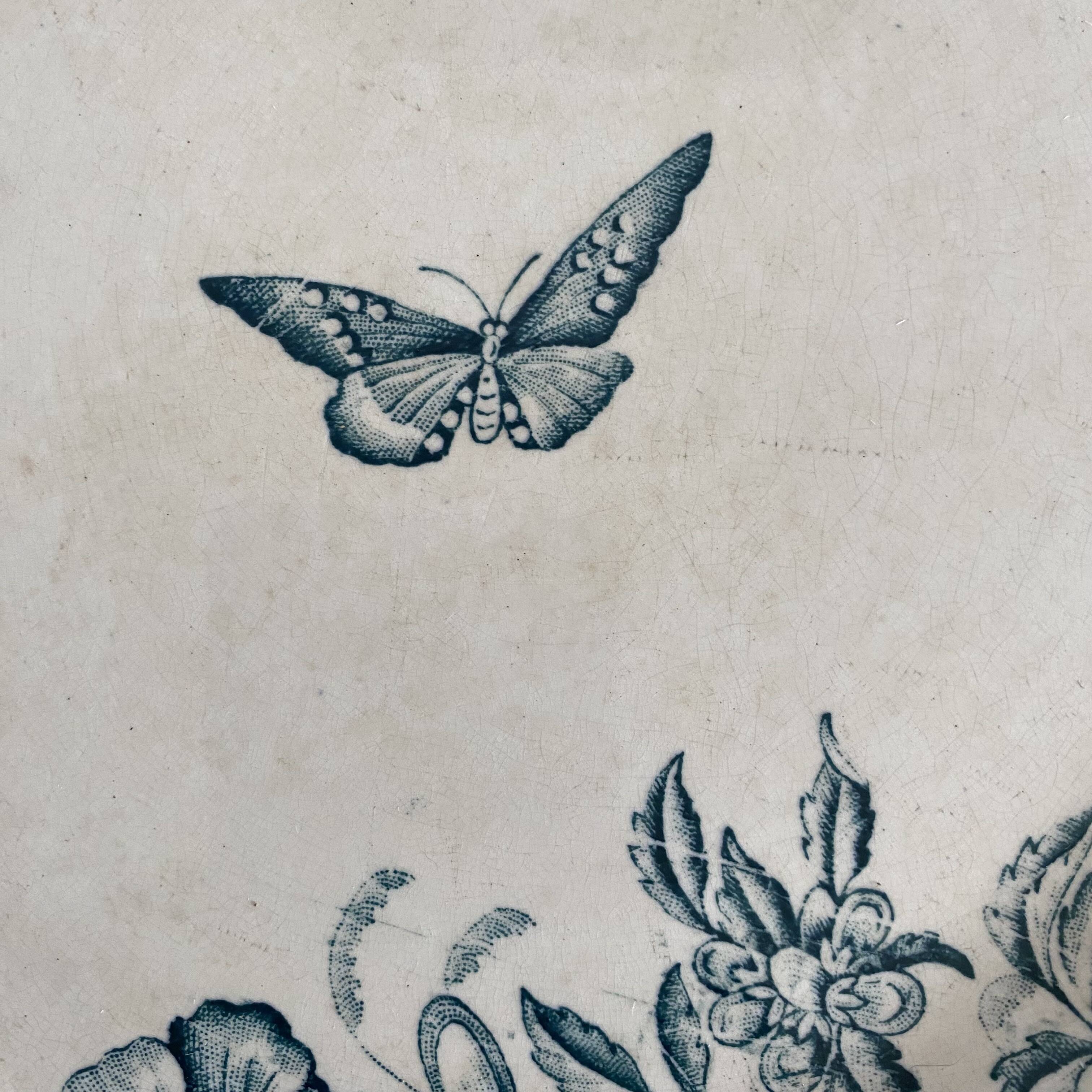 Round ironstone dish Badonviller "Jasmin" butterfly