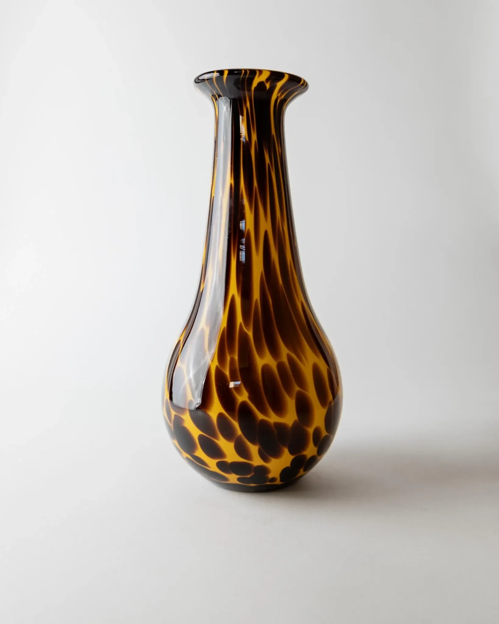 Vintage Murano glass vase from the 1990s, yellow art glass with brown spots, postmodern Italian design, sculptural flower vase, elegant gift idea.