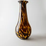 Vintage Murano glass vase from the 1990s, yellow art glass with brown spots, postmodern Italian design, sculptural flower vase, elegant gift idea.