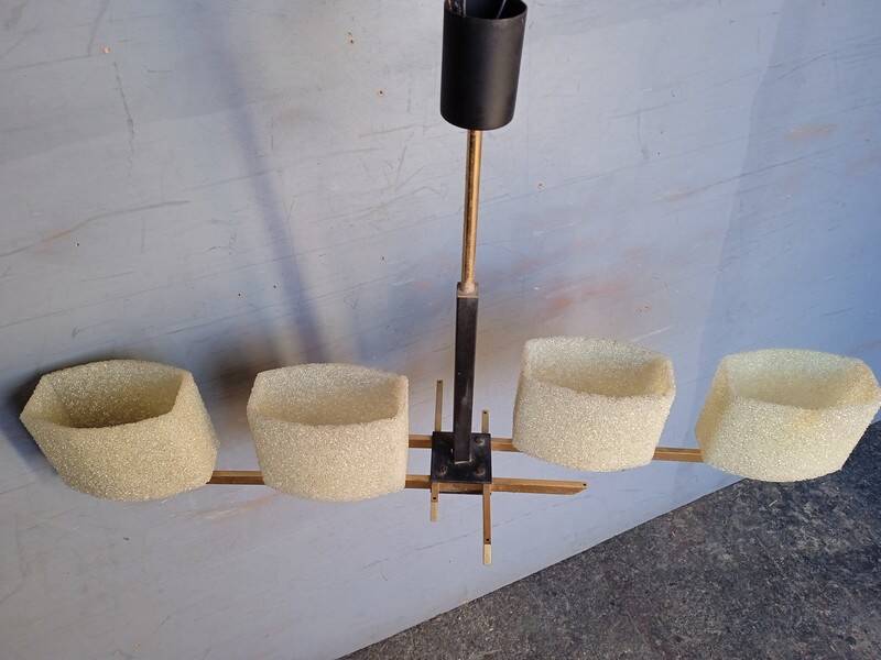 Arlus chandelier gold metal granite glass ep 1950