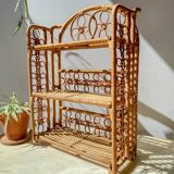 Vintage 1950s rattan folding shelf