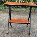 Scandinavian double-tray serving trolley with glossy lacquered top