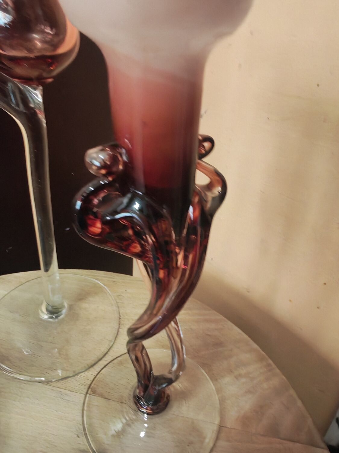Set of three vintage blown glass candle holders Krosno Poland.