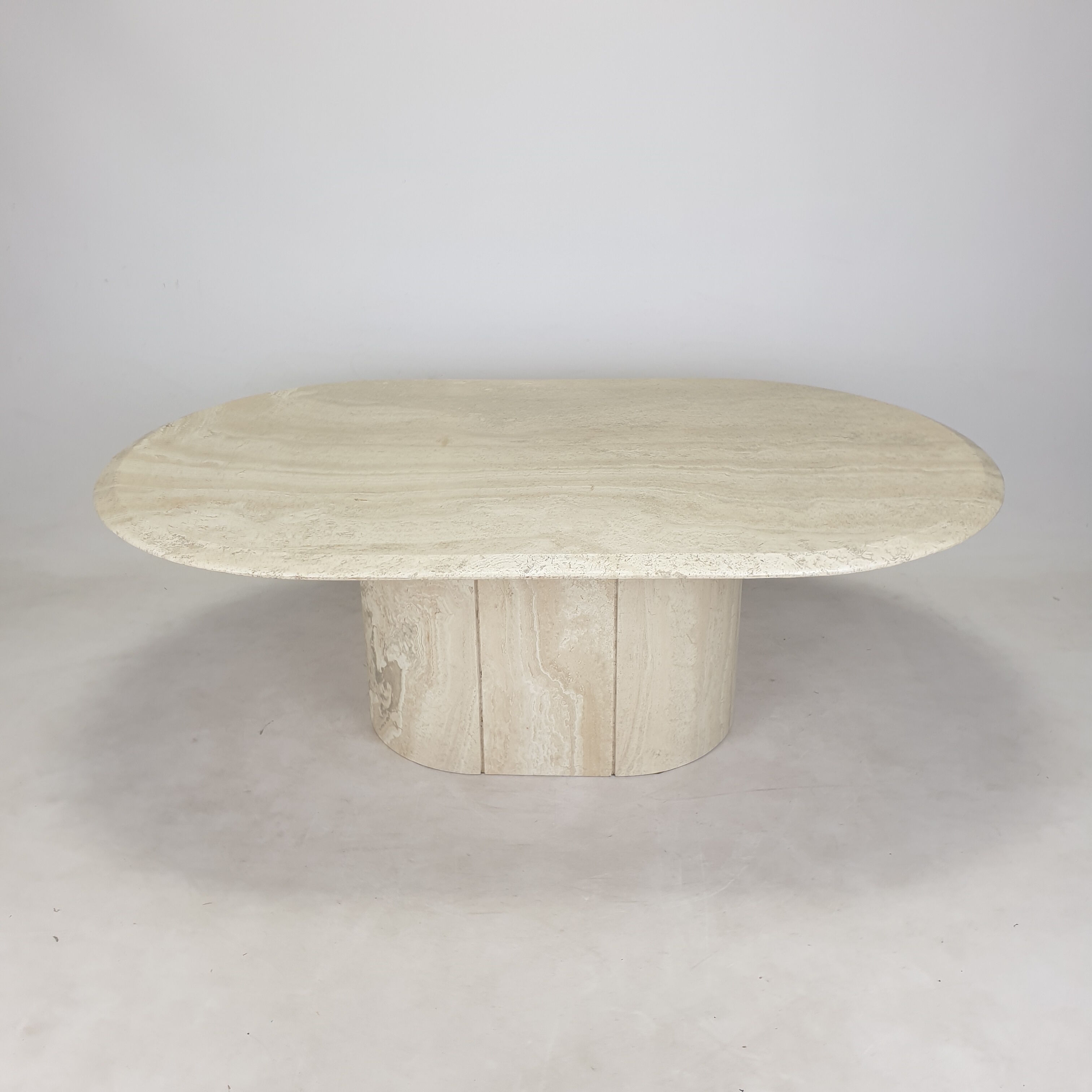 Italian Oval Travertine Coffee Table, 1984