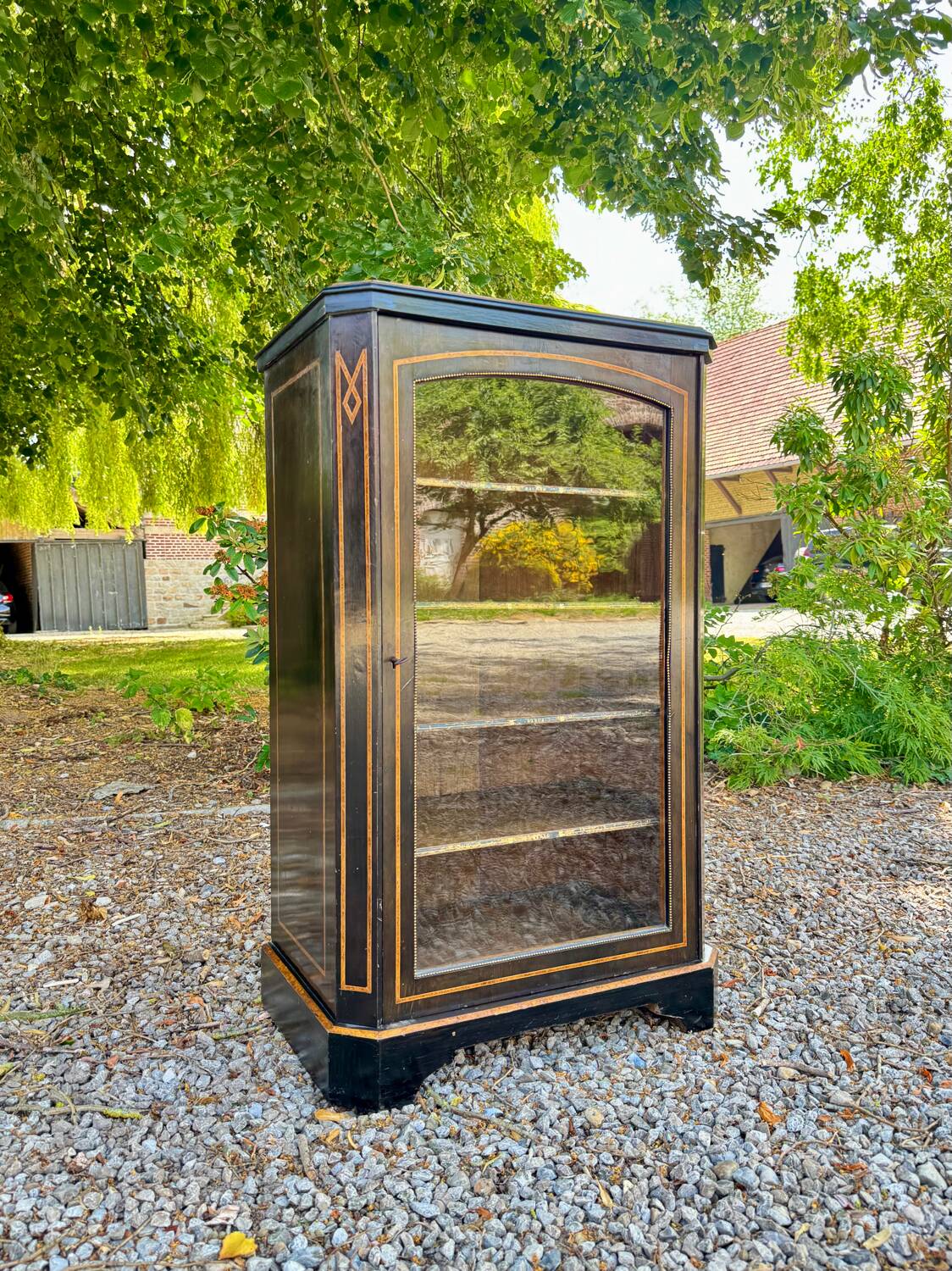 Blackened wooden display case from the Napoleon III period, 19th century