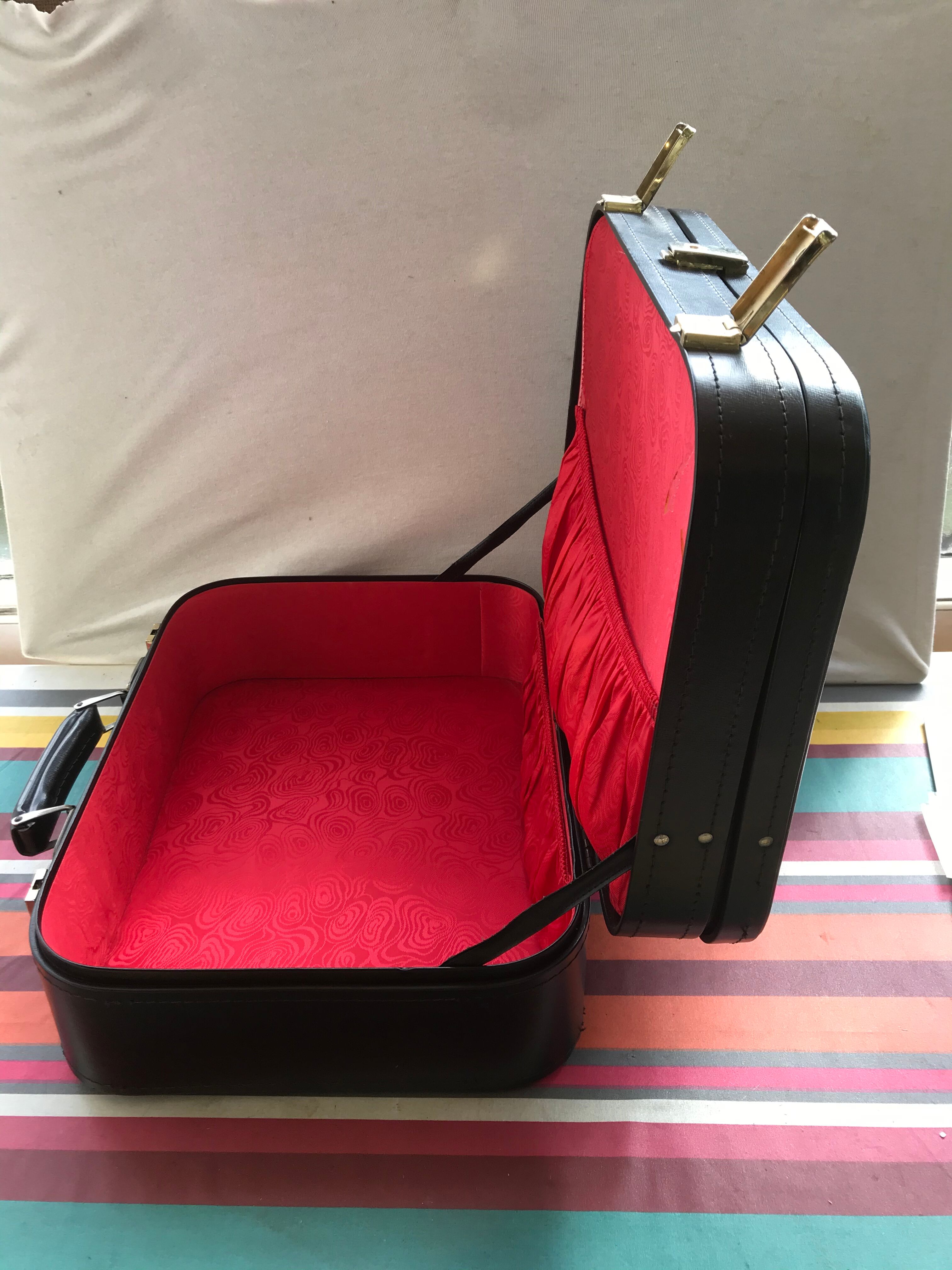 Former Travel Trunk Case - Necessary To Travel Rare Black Leather Vintage