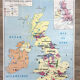 Carte scolaire vintage benelux / les îles britanniques mdi année 1968 ~