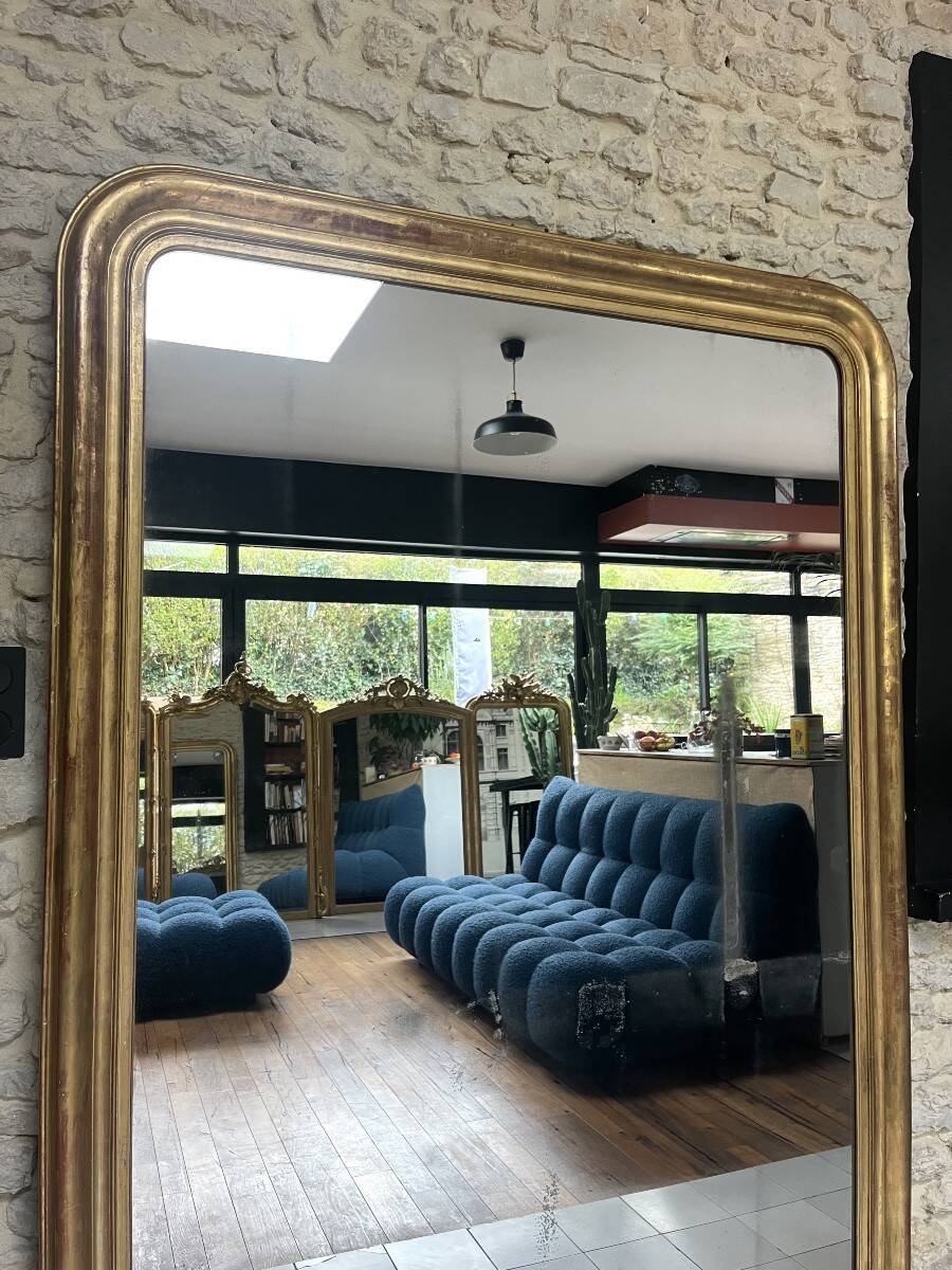 Large mirror 200/150cm Louis-Philippe 19th century, mercury glass overmantel for fireplace.