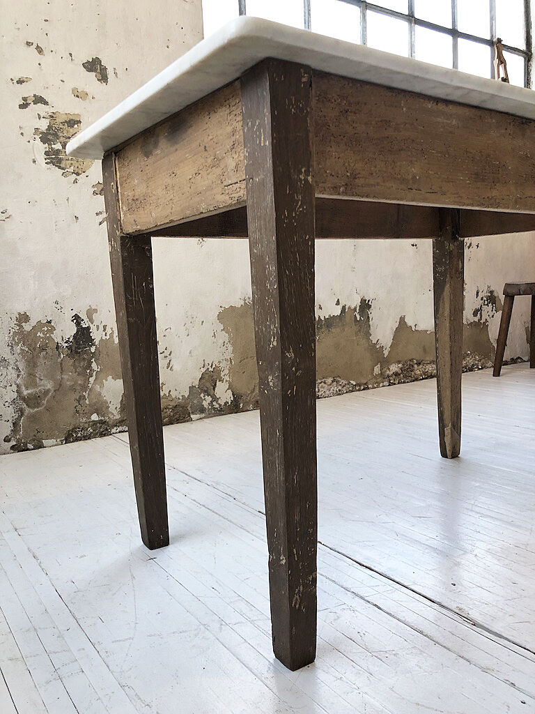 Oak and marble farm table