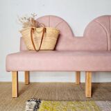 Pink faux leather bistro bench for 3 people