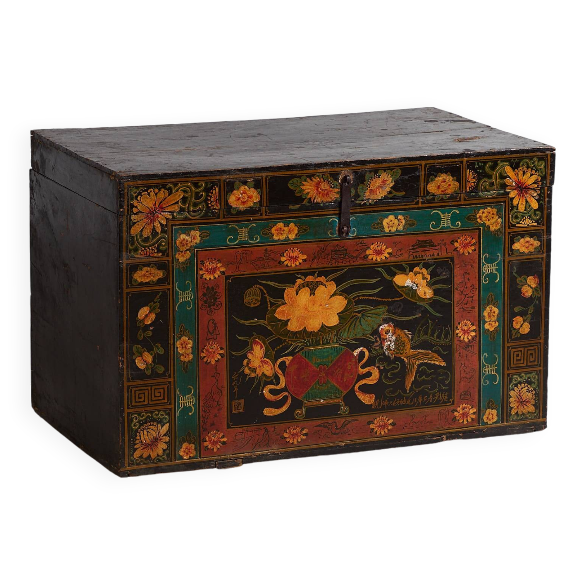 Antique Chinese Dark Colored Trunk with Floral Motifs (c.1900) #2