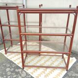 Rattan shelf with 4 clear glass shelves