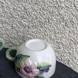 Lunch service in enameled ceramic, slip, white, pink and green, vintage