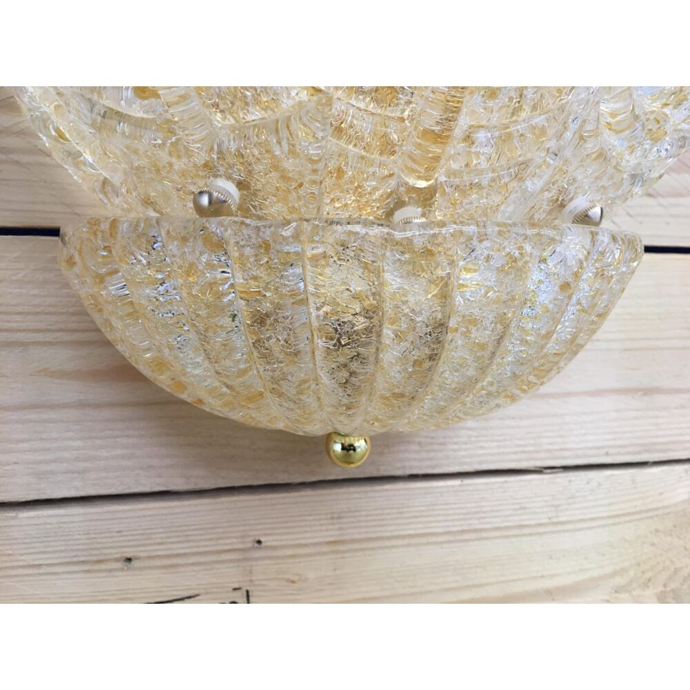 Murano graniglia glass wall light "leaf" transparent and gold