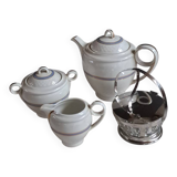 Teapot, sugar bowl, milk jug, jam jar.