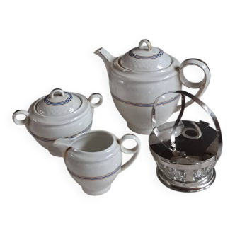 Teapot, sugar bowl, milk jug, jam jar.