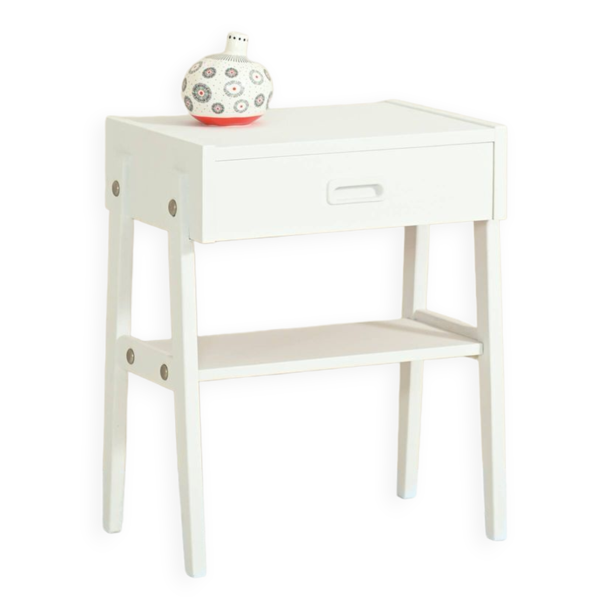 Scandinavian bedside table painted in white