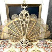 Old bronze fire firewall Napoleon 3 peacock tail fan and Vulcan head